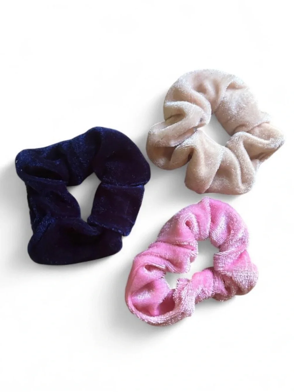 Velvet Scrunchie Set - Beige, Pink & Navy